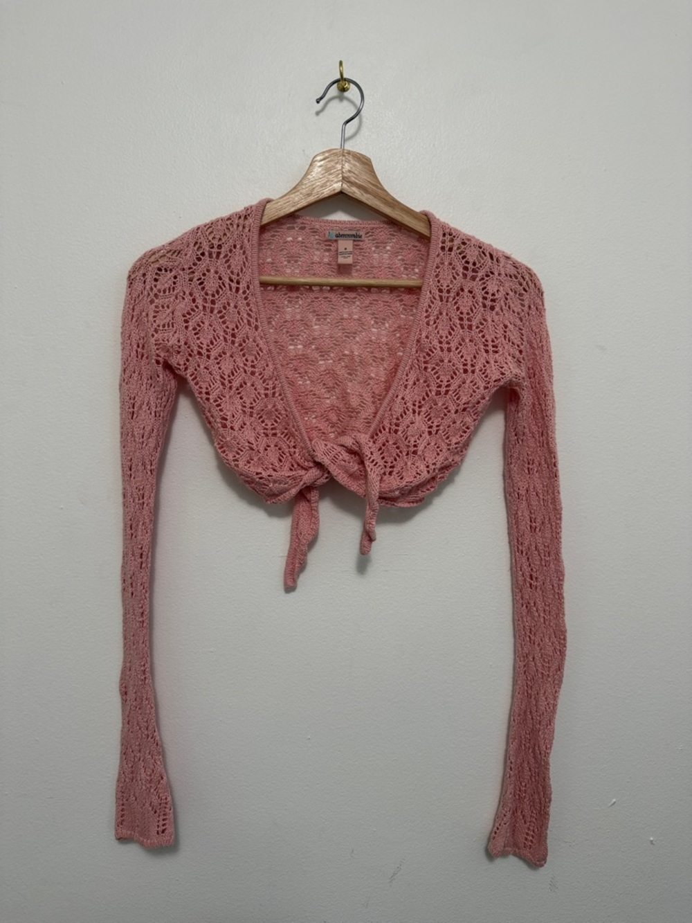 abercrombie Girls Pink Crochet Tie-Front Shrug Cardigan